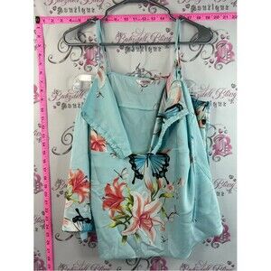 La Vie En Rose set 2 pieces top and pants matching Turquoise Floral & Butterfly